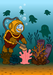 Freedo cleans things up in a deep dive under the sea.  Image by Jason Self.