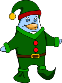 Freedo wears an elf costume.  Image by Jason Self from https://jxself.org/git/?p=freedo.git.