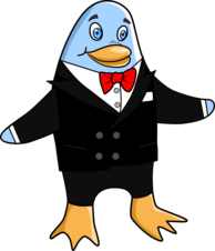 (en=>fr) Freedo dressed up in a tuxedo to celebrate the 15th anniversary of Linux-libre.  Image by Jason Self from https://jxself.org/git/?p=freedo.git.